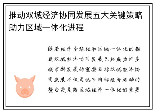 推动双城经济协同发展五大关键策略助力区域一体化进程 推动双城经济协同发展五大关键策略助力区域一体化进程