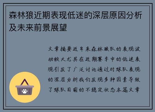 森林狼近期表现低迷的深层原因分析及未来前景展望